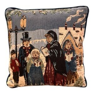 Tapestry Pillow with Carolers Holiday Christmas